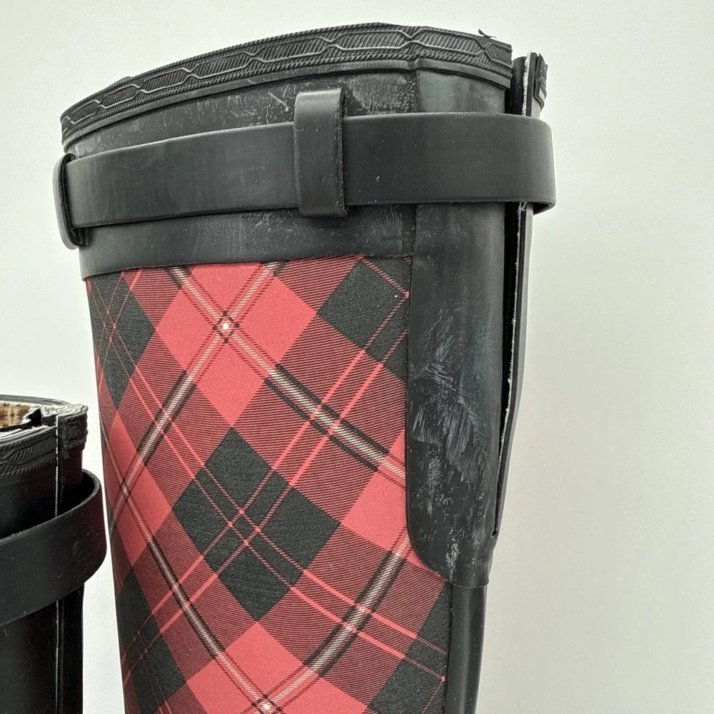 Pendleton Heritage Tall Rubber Rain Boots Red/Black Tartan‎ Women's Sz 8